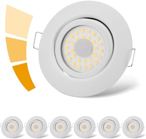 cloksh LED Einbaustrahler 230V Flach Dimmbar Weiß LED Spots 3 stufe Dimmbar 6W IP44 Bad Einbauleuchten Deckenspots,Warmweiß 3000K Schwenkbar Einbauspots für Badezimmer Küche Wohnzimmer,6er Set