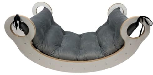 Montessori Rocker Pikler Holz- Balance Board Kinder Bogenwippe mit weichem hellgrauen kissen, Gleichgewichtstraining für Kleinkinder, Indoor