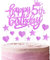 11pcs Happy 5th Birthday Cake Toppers - Hot Pink Glitter Heart Stars Cupcake Toppers for Girls' 5th Birthday Cake Decorations