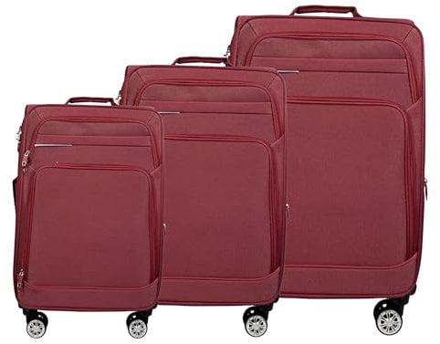 MY TRAVEL BAG Stoff Reisekoffer Trolley Erweiterbar mit Zwillingsrollen (M/L/XL/XXL oder 4er Set) Weichgepäck (Rot, 3er Set)