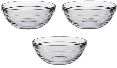 Acan Tradineur - Pack de 3 cuencos redondos de vidrio, modelo Lys, bol para mezclar, ensaladera apilable, apto para microondas y lavavajillas, cocina - 20 x 8 cm
