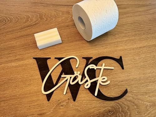 Gäste WC 3D-Schriftzug Türschild aus Holz (30cm) Schwarz