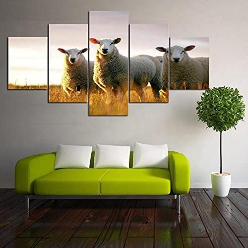 Poster,5 Teilig Leinwanddrucke Leinwand Stück Kunstdruck Modern Wand Aufhängen Home Dekoration Moderne Gemälde Hd Panel Schaf Nutztier 150 X 100 Cm / 59,05 X 39,37 Zoll Schlafzimmerbürohote -4T5B/S9O5