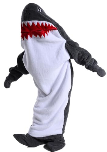 Ruiuzioong Hai-Decke für Erwachsene, tragbare Hai-Decke, Hoodie, superweiche, tragbare Decke, Schlafsack, Cosplay, Hai-Kostüm, Decke, Geschenke (Dunkelgrau, XL)