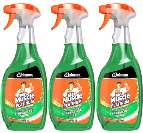 Mr Muscle Window & Glass Cleaner with Added Vinegar Streak Free Shine 750ml 3 Pack with Welari Thank You Card | 3 Pack | 3 x 750ml