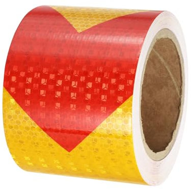 PATIKIL Ruban Réfléchissant Adhésif Flèche Jaune Rouge 1 Rouleau 10cm x 20 Mètres Ruban Adhésif Réfléchissant de Sécurité Imperméable pour Camions, Remorques, Voitures