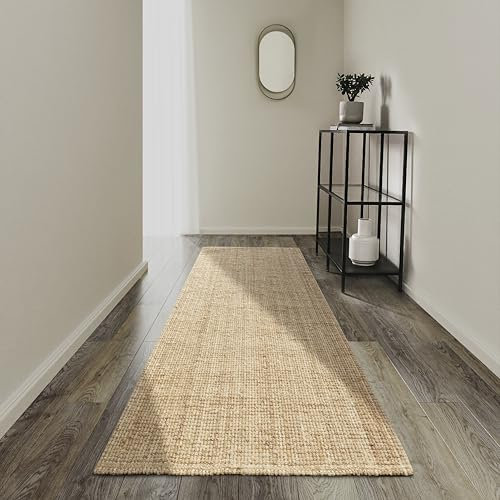 Villeroy & Boch Jute Teppich Rosalie - Natur Wohnzimmerteppich aus 100% Jute - Handgewebt & Natürlich - Boho Teppich Jute für Wohnzimmer, Schlafzimmer, Esszimmer – Natur Gold, 80x300cm