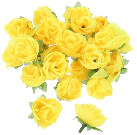 PATIKIL Mini Rose Artificial Flowers Bulk 1.2 Inch, 50 Pcs Silk Cloth Small Fake Flower Heads for Wedding Crafts Home Decor Decoration Party, Yellow