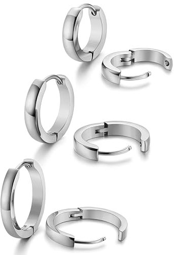 Diamday 3 Paar Ohrringe Creolen Gold Silber für Herren Damen Chirurgenstahl Ohrringe Set Klein Creolen Hypoallergen Piercing Ohr Goldene Ohrringe Creolen Huggie Gold Schwarz 12/16/20MM