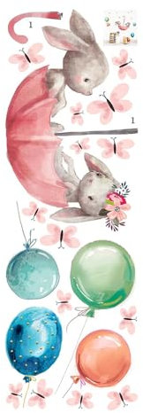 Bunny Balloon Wall Painting Living Room Bedroom Children's Room Decoration Stickers Retro Stickers and Decals