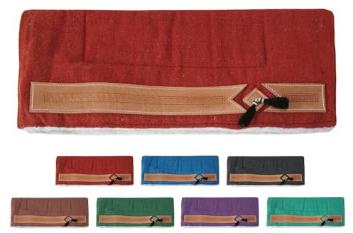 NETPROSHOP Pferd Sattelunterlage Western Pad mit weichem Webfell und Lederverzierung Full, Farbe:Kaminrot