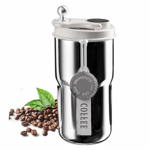AMFUN Gobelet Café Avec Affichage Numérique de Température, Thermos 420 ml Avec Indicateur LED, Tasse Réutilisable en Acier pour Boissons Chaudes/Glacées (Blanc)