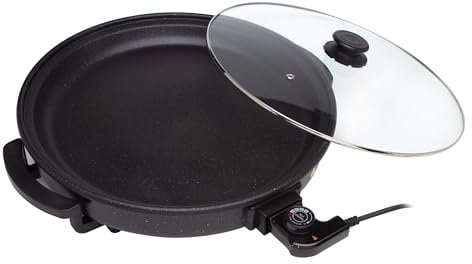 SOGO Sartén Paellera eléctrica con Tapa de Cristal Reforzado y Recubrimiento antiadherente | Ø interior 42 cm | profundidad 4,5 cm | termostato ajustable hasta 240º C | 1500W |SIN PFOA (SS-10062)