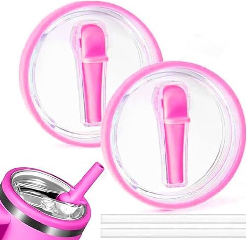 Maxmana Secret 2 Pack 40oz Tumbler Flip Straw Lid Replacement Fit for Stanley Quencher with Straws, Leak Proof Splash Resistant Tumbler Lids for Stanley Cup Accessories (Rose Red)