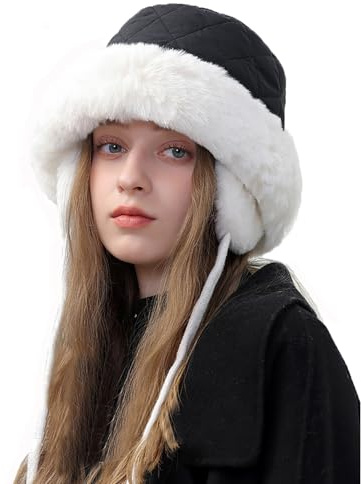 YAMEE Wintermützen für Damen Mode Dicke Warme mit Ohrenklappen,Skimütze Damen Plüsch Gefütterte mit Kinnriemen Thermo Winddicht Kälteschutz,Bucket Hat Winter für Unisex Lässige,Winter Cap Outdoor