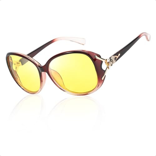 QTYQWC Night Vision Driving Glasses for Women Oversized Polarized Yellow Lenses Anti Glare Nighttime Glasses LN8842