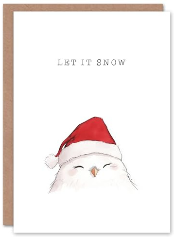 Wee Blue Coo Greeting Card Cute Snowy Owl With Santa Hat Let It Snow Blank For Him Or Her Art Xmas Christmas Card