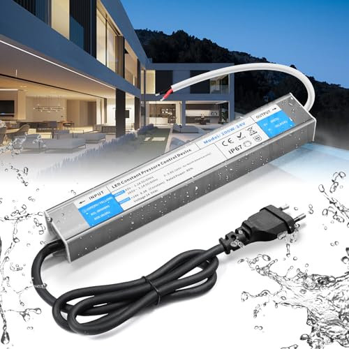 BRIMETI Transformador 220V a 24V 200W 8,3A LED Driver Exterior impermeable IP67 Fuente de Alimentación 220V a 24V DC Driver de Bajo Tensión Controlador Voltaje Constante, para Tira LED