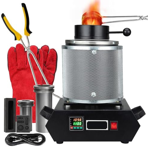 FLNOZAMZ Four électrique de Fusion d'or, Machine de Fusion de métaux de 1500 W avec creuset en Graphite de 1 + 3 kg pour Les déchets Fondus (Black)