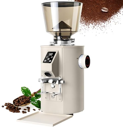 Large Capacity Electric Coffee Grinder, 350W Coffee Bean Grinder with 9 Grind Settings, 2800rpm, 450g Spice Grinder with LED Display & Timer, 64mm Stainless Steel Cutterhead Off White