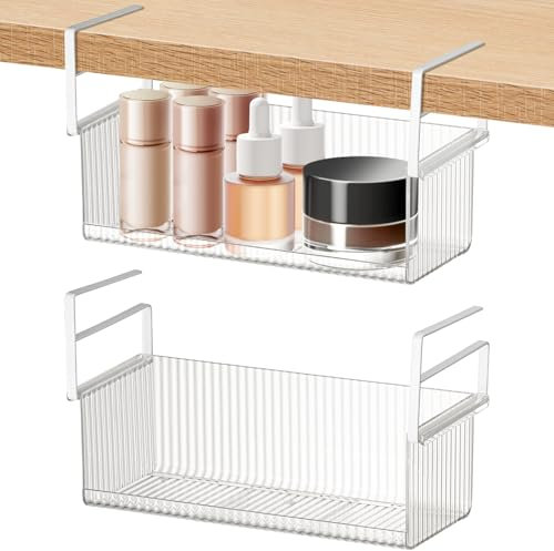 Poeland Hängekorb und Make-up-Organizer aus Kunststoff für Schrank, Badezimmer und Schränke (2 Stück, transparent)