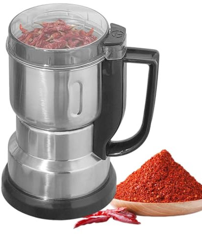 Trituradora de granos, pequeña amoladora para cocina,Molino de polvo de acero inoxidable Molinillo de especias eléctrico | Pequeña amoladora con asa, picadora de alimentos secos para cocina