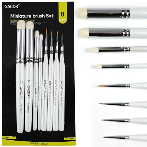GACDR Dry Brush Miniature Painting, 4 Dry Brushes & 4 Ultra Fine Micro Detail Brushes for Model Painting, 40k, Acrylic Detailing,Paint by Number