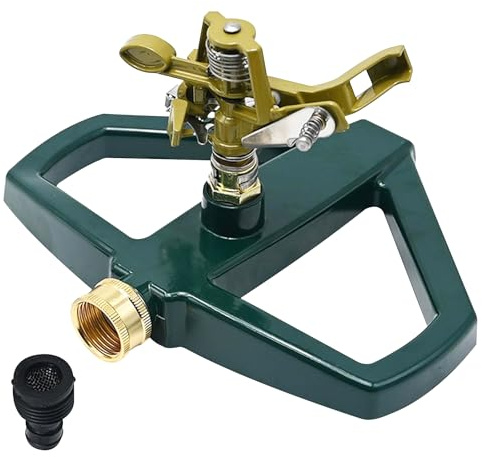 LEKEFETO Irrigatore per prato con alloggiamento in metallo, irrigatore automatico a 360° per irrigazione del giardino, robusto sistema di irrigazione per prato, agricoltura e serra