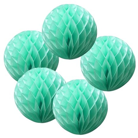 SrchJoy Waben-Papierbälle, Party-Dekorationen, 5 Stück, Seiden-Pompons, Blumen-Girlande, Geburtstag, Babyparty, Hochzeit, Party-Dekoration (Minzgrün, 30 cm)