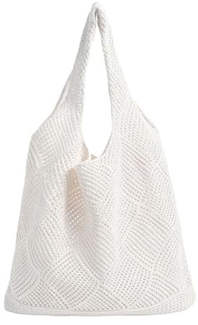 JazRvr Häkeltasche Strandtasche Damen, Leichte Gestrickte Tasche Für Strand, Urlaub Und Alltag, Atmungsaktive Mesh Beach Bag Mit Großem Fassungsvermögen, 41 X 58 Cm Aus Polyester
