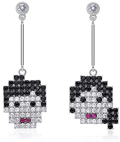 Schmuckfrau Damen 925 Sterling Silber Ohrringe Cartoon Drop Ohrringe schwarz