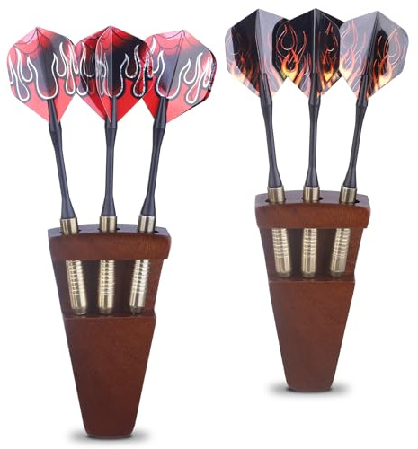CAMOSE 3-Loch-Dart-Halter aus Holz, Wandhalterung und Tischständer – Schutzaufbewahrung für Stahl-/weiche Dartpfeile, Papa-Dart-Organizer, Dartscheiben-Zubehör (Naturholz) (Braun, 2 Stück)