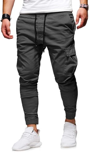 JACKETOWN Pantalón Hombre Chino Cargo Jogger Algodón Deportivo Casual con Bolsillos Cintura Ajustable con Cordón