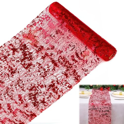 Forbabe Tischläufer Rot, Tischdeko 28x900 cm Tischdecke Glänzend | Tischband, Tischläufer für Weihnachten/ Faschings/ Hochzeit/ Party/ Geburtstag/ Ostern/ Valentinstag/ Feiertagsfeier