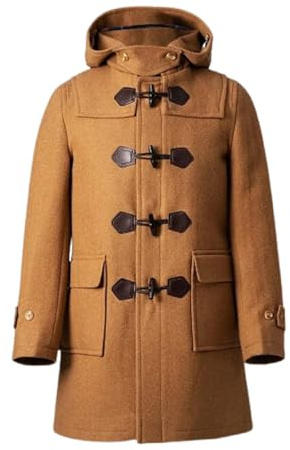 MERCH ATTIRE Duffle-coat classique en laine mélangée pour homme avec capuche et poches plaquées, Marron - Laine, XL