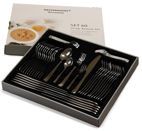 HOOZ Besteck Set 60-teilig für 12 Personen Edelstahl – elegantes Tafelbesteck Set hochglanzpoliert, spülmaschinenfest und rostfrei; für stilvolle Tischkultur im Alltag und zu Feiern (Model 3)