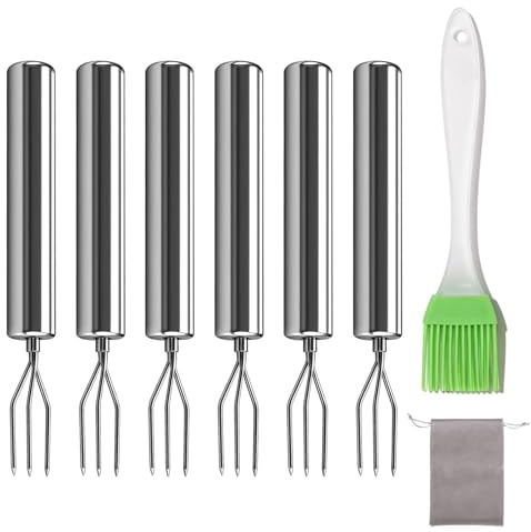 Jacket Potato Set of 6 Stainless Steel Forks for Jacket Potatoes, Shell Potato Holder, Salad Servers for Camping, Hiking, Vegetables, Barbecued Food