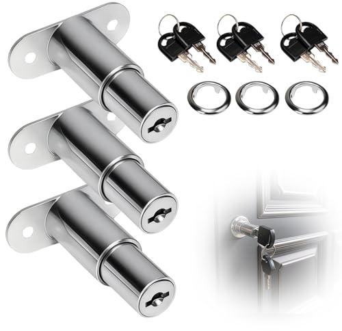 3PCS Schrankschloss Schiebetür, Zylinder-Ø 19 mm Für Möbel Und Schiebetüren, Druckzylinder Möbelschloss Für Vitrinen Und Schränke, Sicheres Sliding Door Lock, Geeignet für Türdicke bis 32 mm
