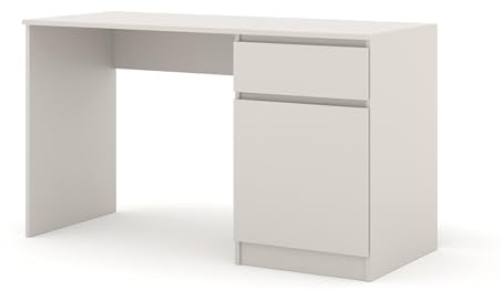 Homlando Schreibtisch, Computertisch 130 cm Arbeitstisch mit Schubladen und Tür Modernes Design Bürotisch für Home Office und Jugendzimmer Grifflos, Laminierte Platte, Maja-Linie (Kaschmir)