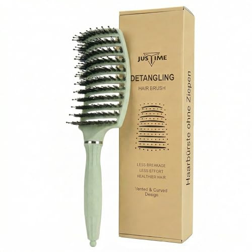 Haarbürste ohne Ziepen, Wildschweinborsten Bürste mit Rutschfestem Griff, Teasing Hair Brush - Profi Entwirrbürste für Damen Lange, Feine, Dicke, Lockige Haare