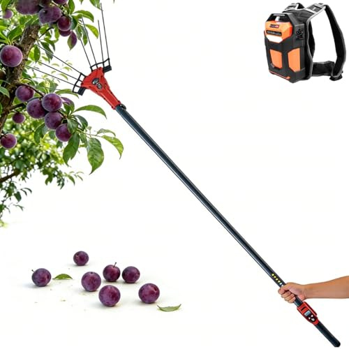 ErShangMao Raccoglitore Elettrico di Olive con Asta Telescopica da 1,75 A 3 Metri, Raccoglitore di Frutta/Chicchi di caffè Senza Fili, Scuotitore Elettrico A Zaino per Alberi da Frutto. 600W