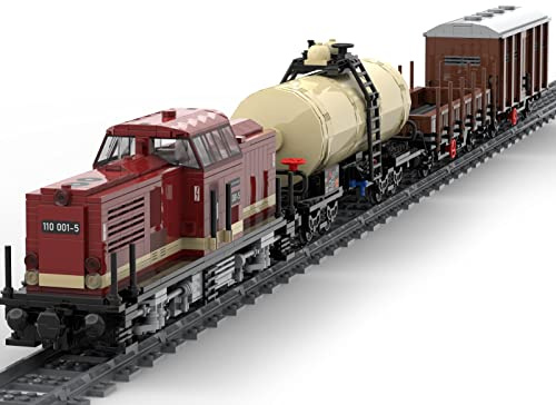 Quibuilds MOC European Railway Lokomotive & Güterwagen Klemmbausteine Set – ferngesteuerte Lokomotive Bausteine mit Schienen, Modellbau Zug Geschenk für Erwachsene (2171 Teile/Dynamische Version)