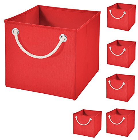 Stick&Shine 6er Set Rot Faltbox 15 x 15 x 15 cm Aufbewahrungsbox faltbar mit Kordel