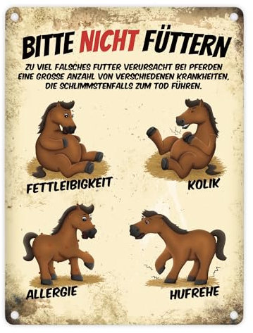 Metallschild mit Pferde Motiv und Spruch: Bitte nicht füttern