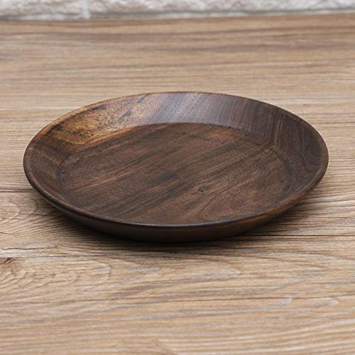 Plato de madera de bambú redondo para servir tazón para té, cena, desayuno, frutas, dulces, alimentos (15 cm)