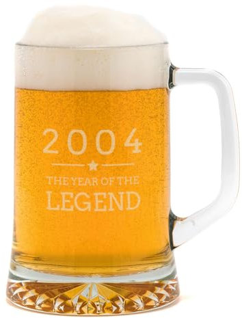 Dust and Things Engraved Tankard - 2004 Year of The Legend Design - 21st Birthday Gifts for Men - 20oz Glass Stein
