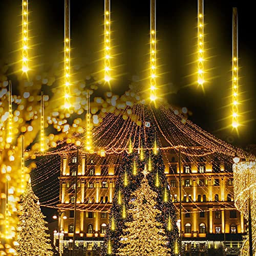 SUAVER Solarlicht Außen, 8 Tubes Meteorschauer Regen Lichter,Solar Weihnachten Lichterkette Wasserdichte 288LEDs Tropfen Lichter für Hochzeit Party Garten Baum Hause Dekoration Außen (Warmweiß)