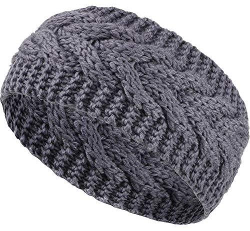 SATINIOR Winter Stirnband Wolle Kabel Stricken Stirnband Haar Wickel Ohrwärmer für Frauen (Grau)