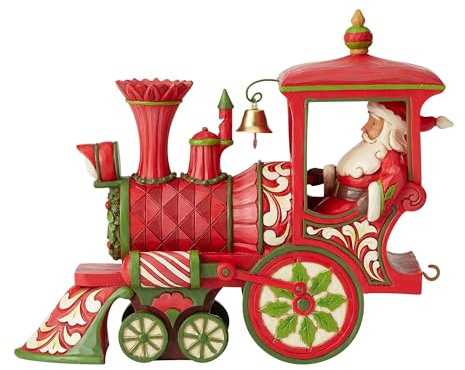 Enesco Jim Shore Heartwood Creek Weihnachtsmann im Weihnachtszug Lokomotivfigur, 15,2 cm hoch, Rot