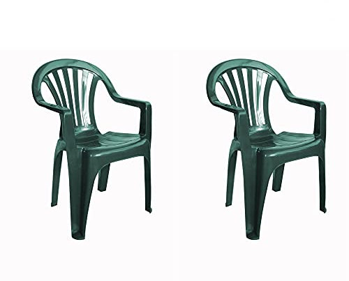 resol grupo GARBAR Pals Set mit 2 Armlehnen für den Außenbereich, Garten, Terrasse, Balkon, Picknick, Camping, Catering, Veranstaltungen, Treffen, Design, leicht, stapelbar, Dunkelgrün